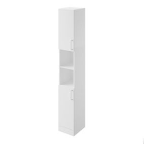 Veleka Gloss White Single Freestanding Bathroom Cabinet (H)180cm (W)27.5cm