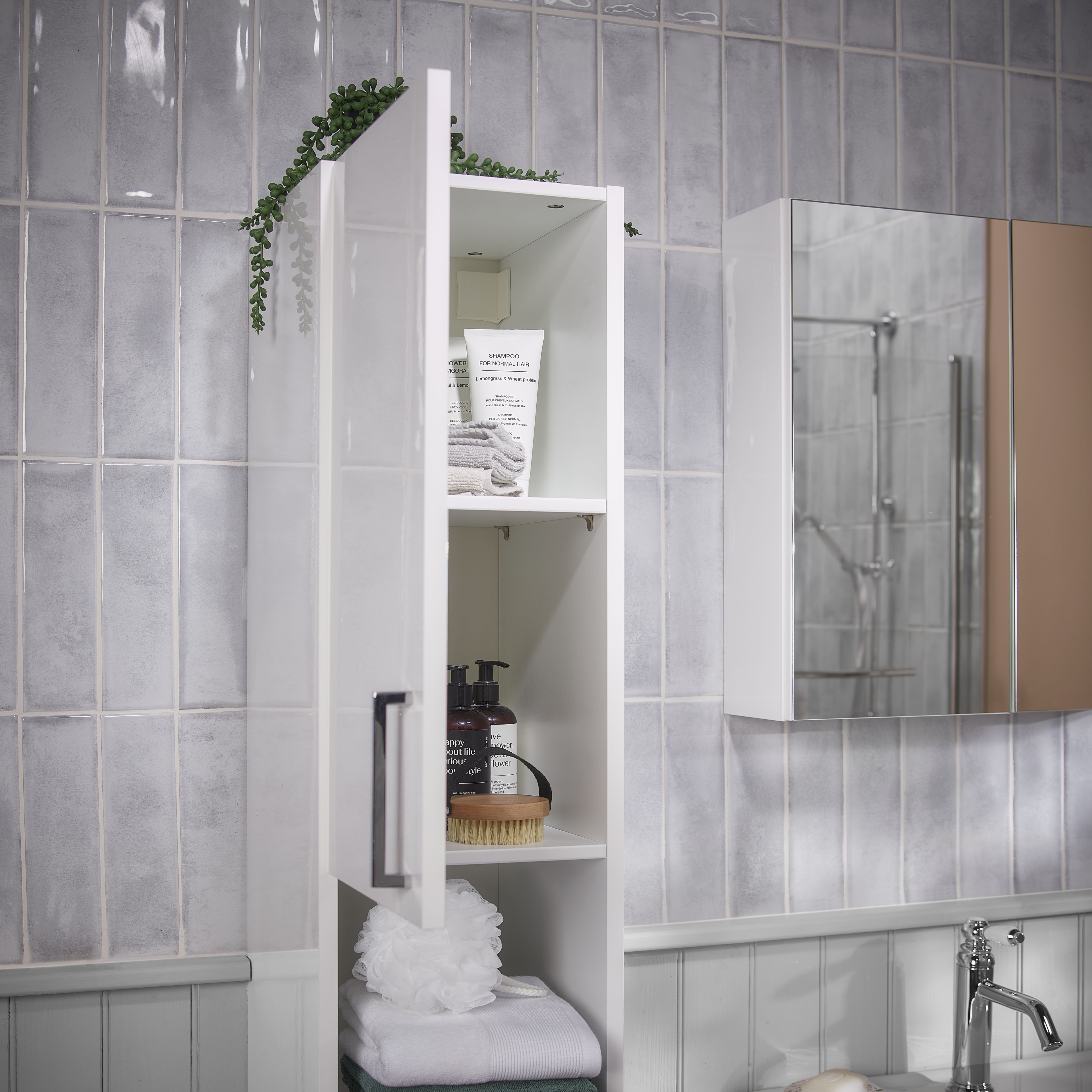 VeeBath Gloss White Free Standing Bathroom Cabinet – Modern Slab Door With Chrome Handle – 1 Drawer 1 Door