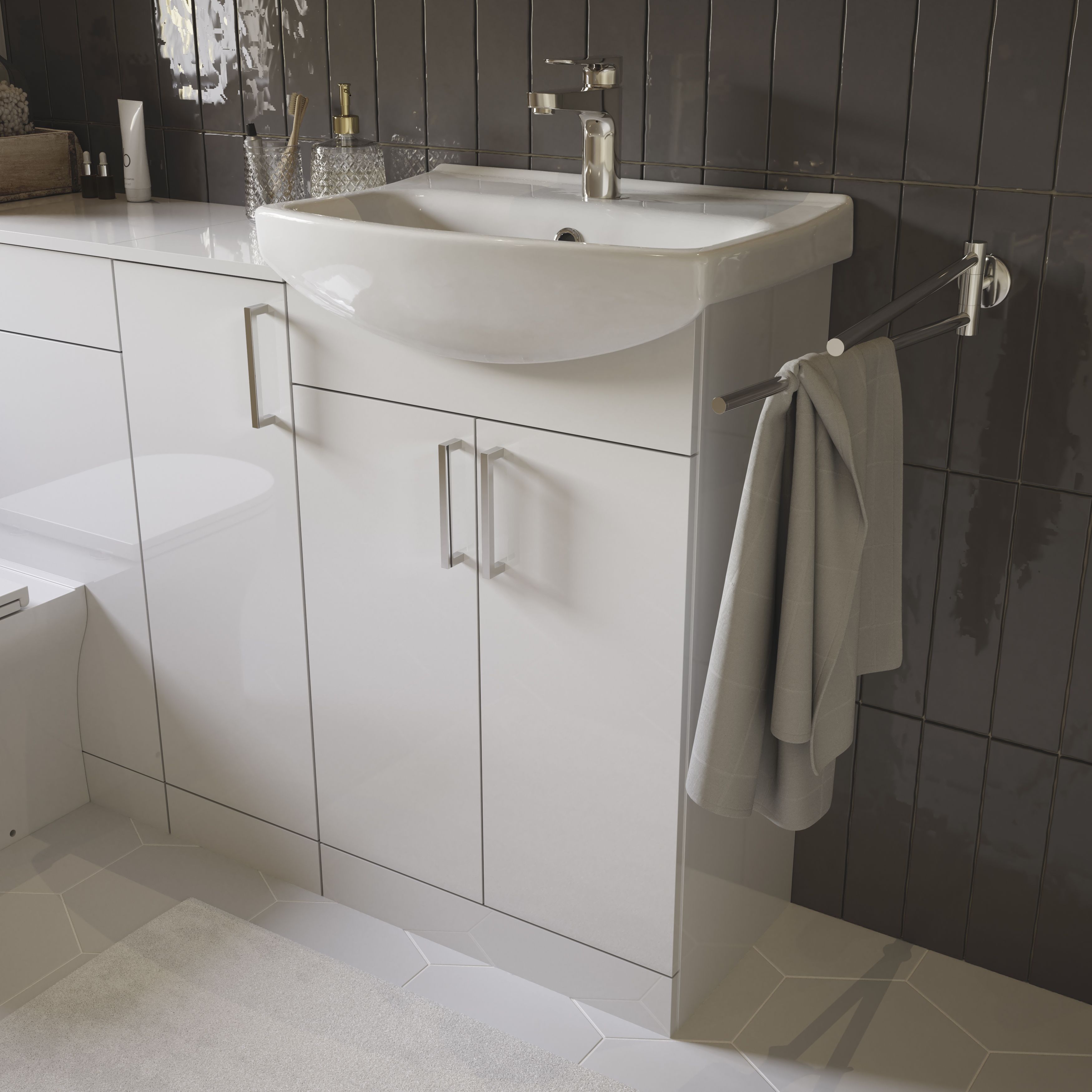 White gloss floor standing store bathroom cabinet