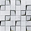 Venice White Polished Gloss & matt Mirror effect Glass & marble 2x2 Mosaic tile, (L)300mm (W)300mm
