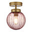 Verity Fixed Satin Gold Mains-powered (wired) Outdoor Dimmable Pendant light with Light pink shade