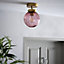 Verity Fixed Satin Gold Mains-powered (wired) Outdoor Dimmable Pendant light with Light pink shade