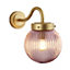 Verity Fixed Satin Gold Mains-powered (wired) Outdoor Dimmable Wall light with Light pink shade