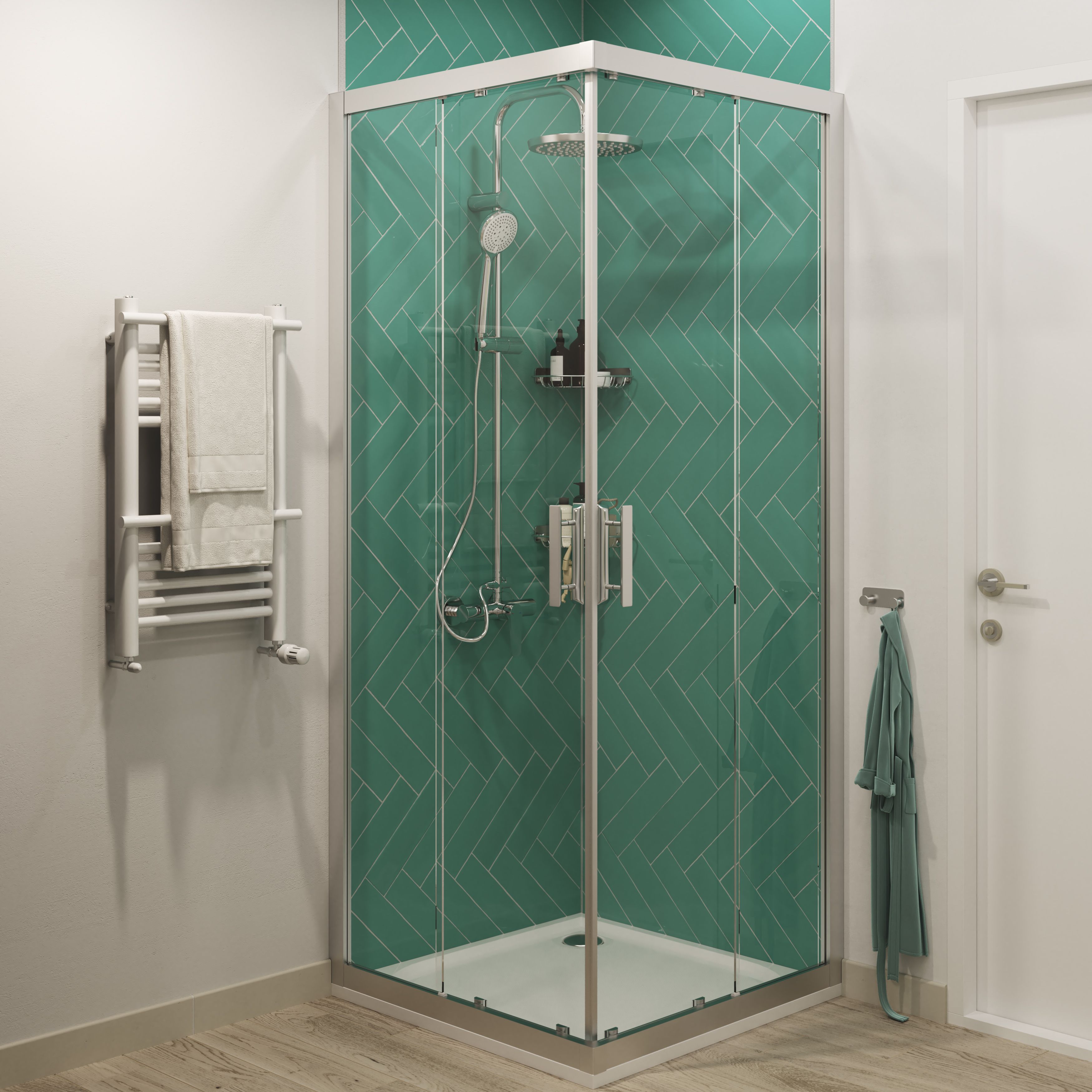 Vernisse Dark green Gloss Plain Embossed Ceramic Indoor Wall Tile