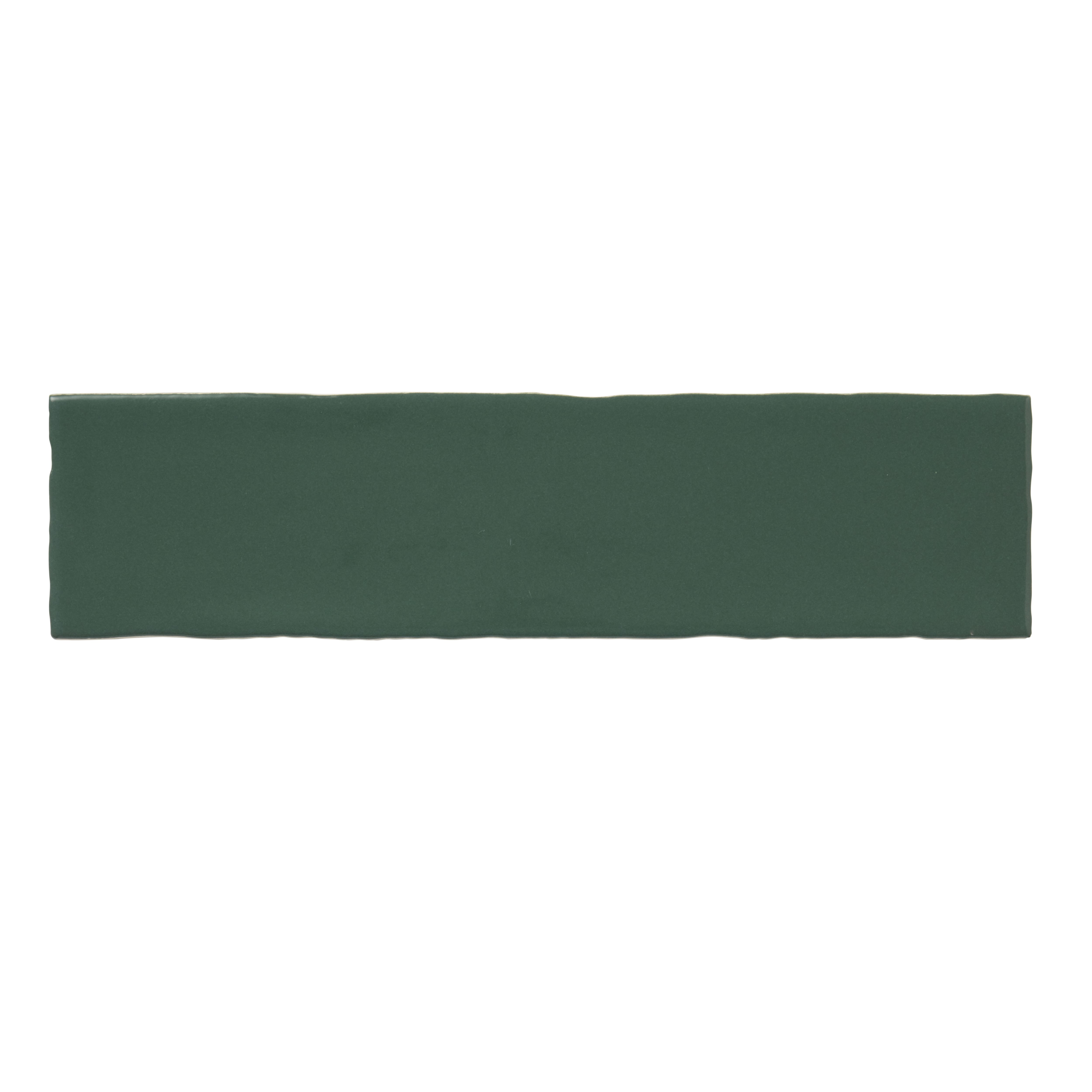Vernisse Dark green Gloss Plain Embossed Ceramic Indoor Wall Tile, Pack of 41, (L)301mm (W)75.4mm