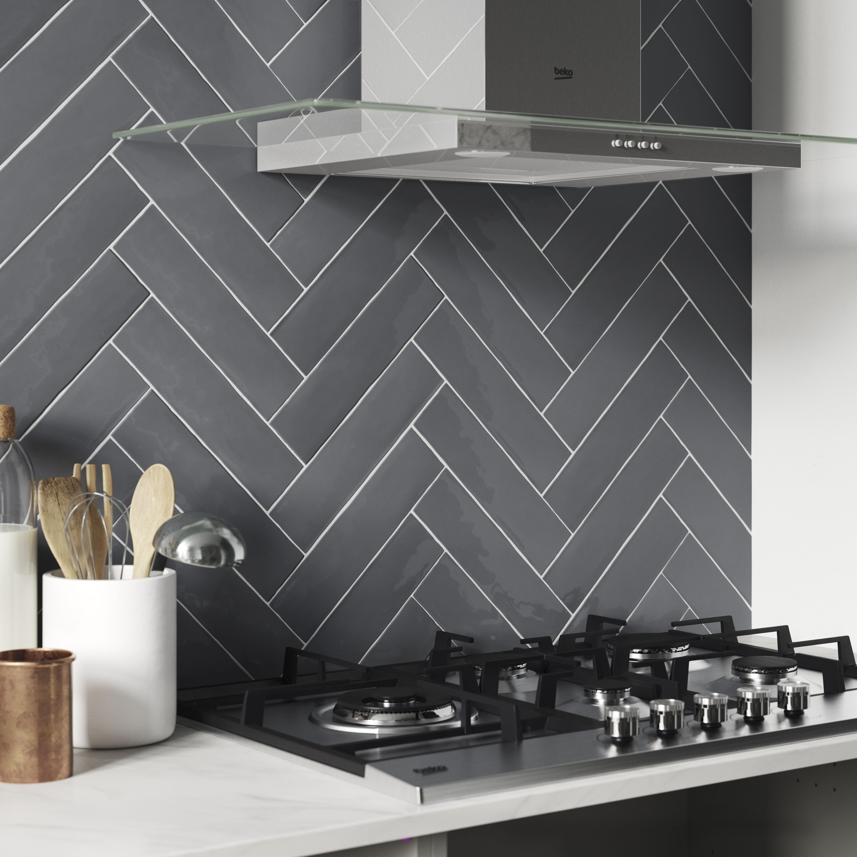 Vernisse Grey Gloss Plain Embossed Ceramic Indoor Wall Tile - 6