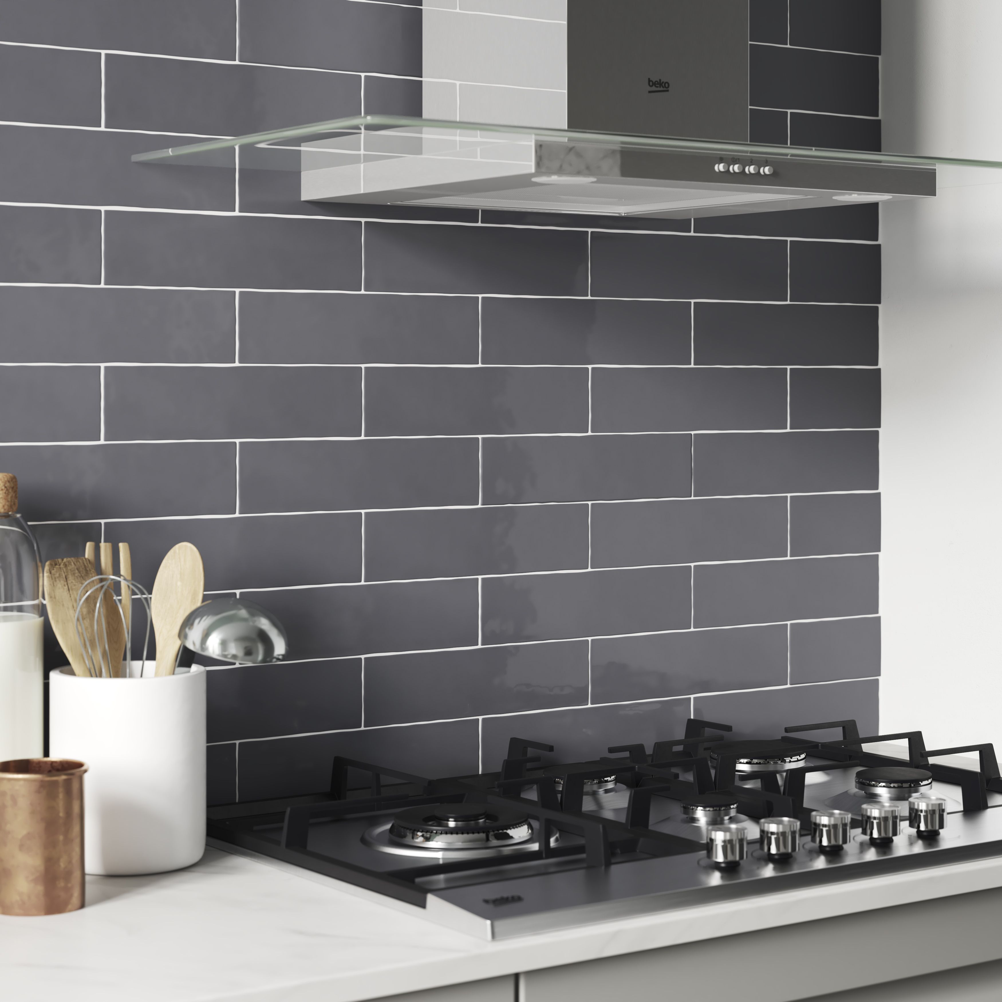 Vernisse Grey Gloss Plain Embossed Ceramic Indoor Wall Tile - 7
