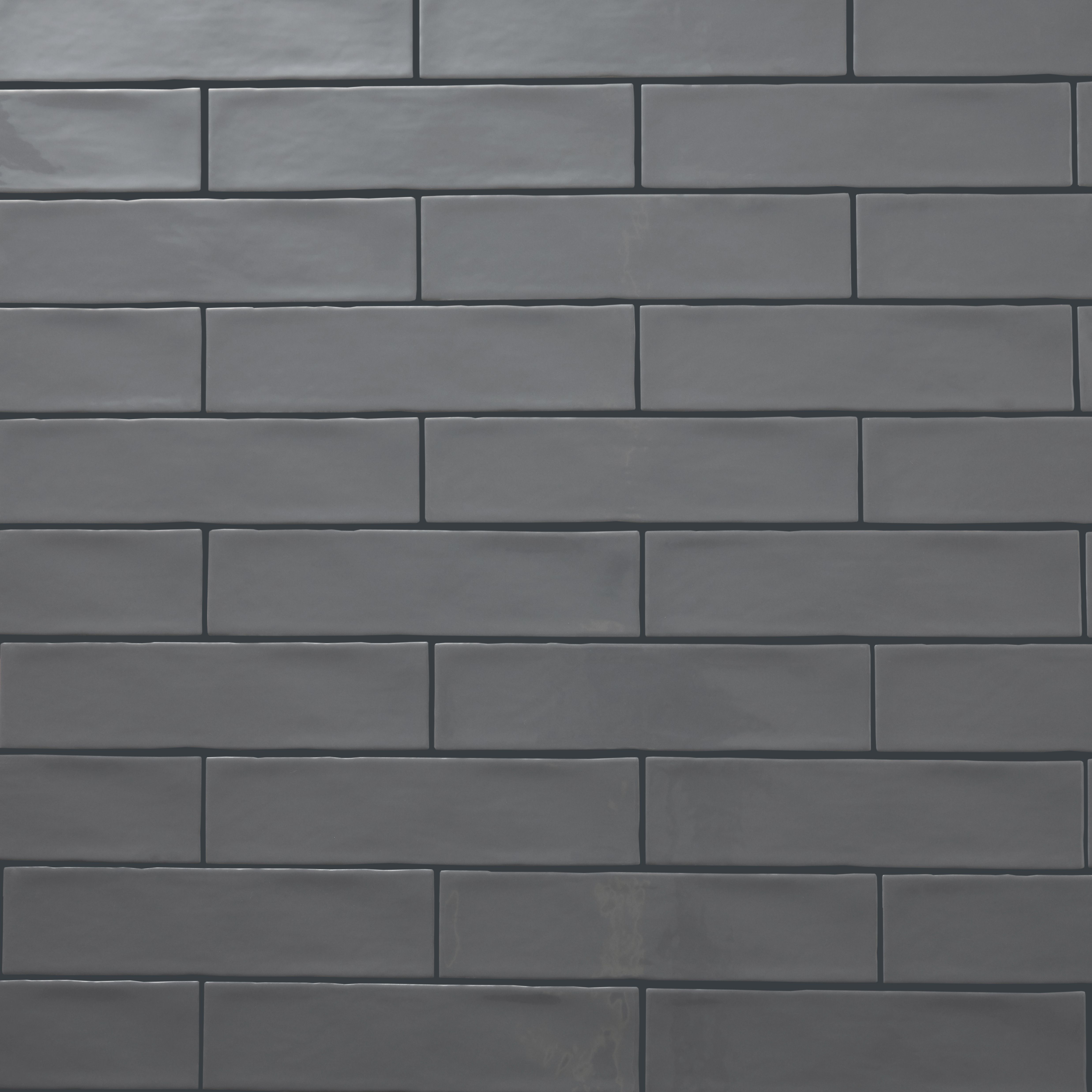 Vernisse Grey Gloss Plain Embossed Ceramic Indoor Wall Tile - 4