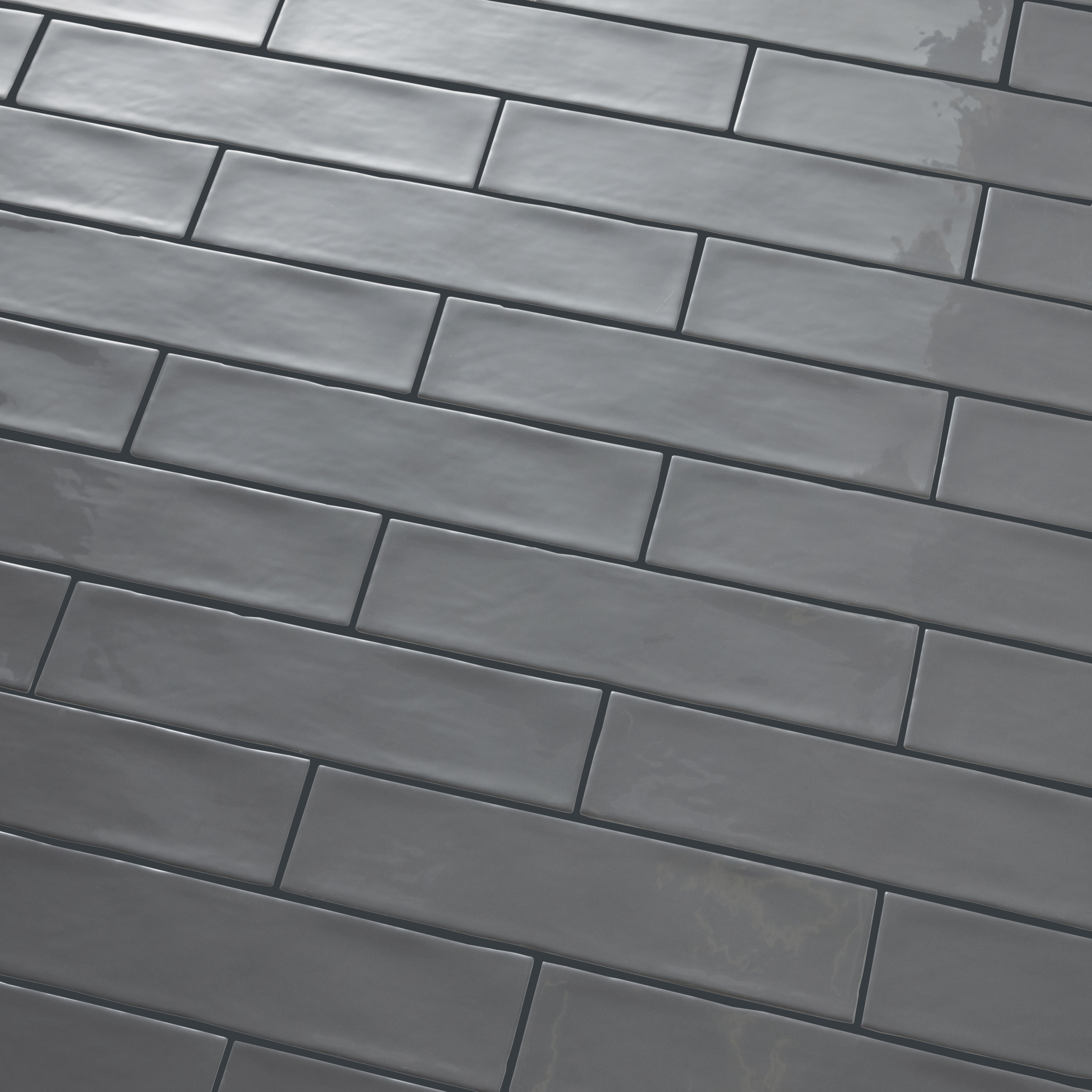 Vernisse Grey Gloss Plain Embossed Ceramic Indoor Wall Tile - 5