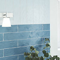Vernisse Mallard blue Gloss Plain Ceramic Indoor Wall Tile, Pack of 41, (L)301mm (W)75.4mm