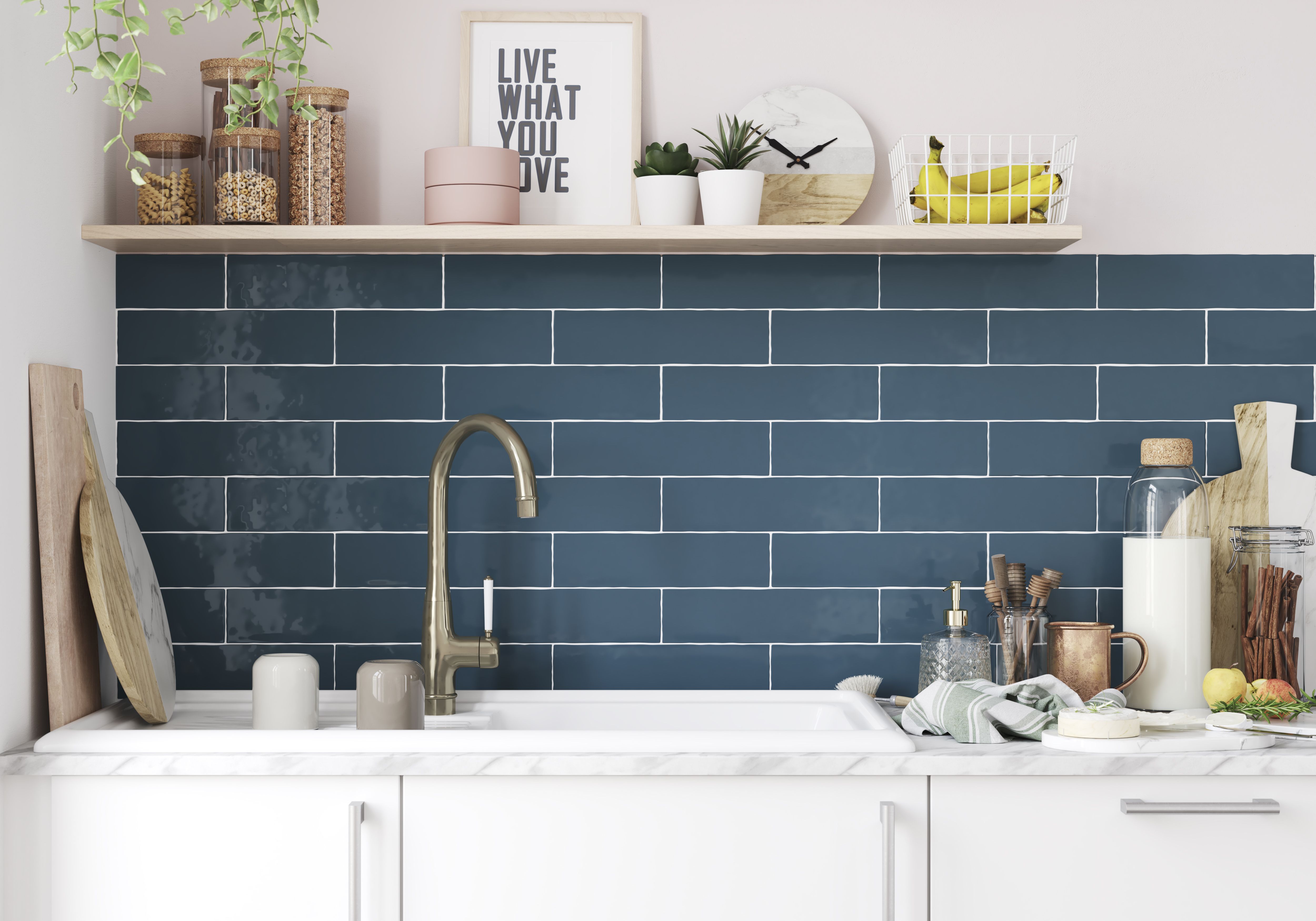 Vernisse Mallard blue Gloss Plain Embossed Ceramic Indoor Wall tile - 6