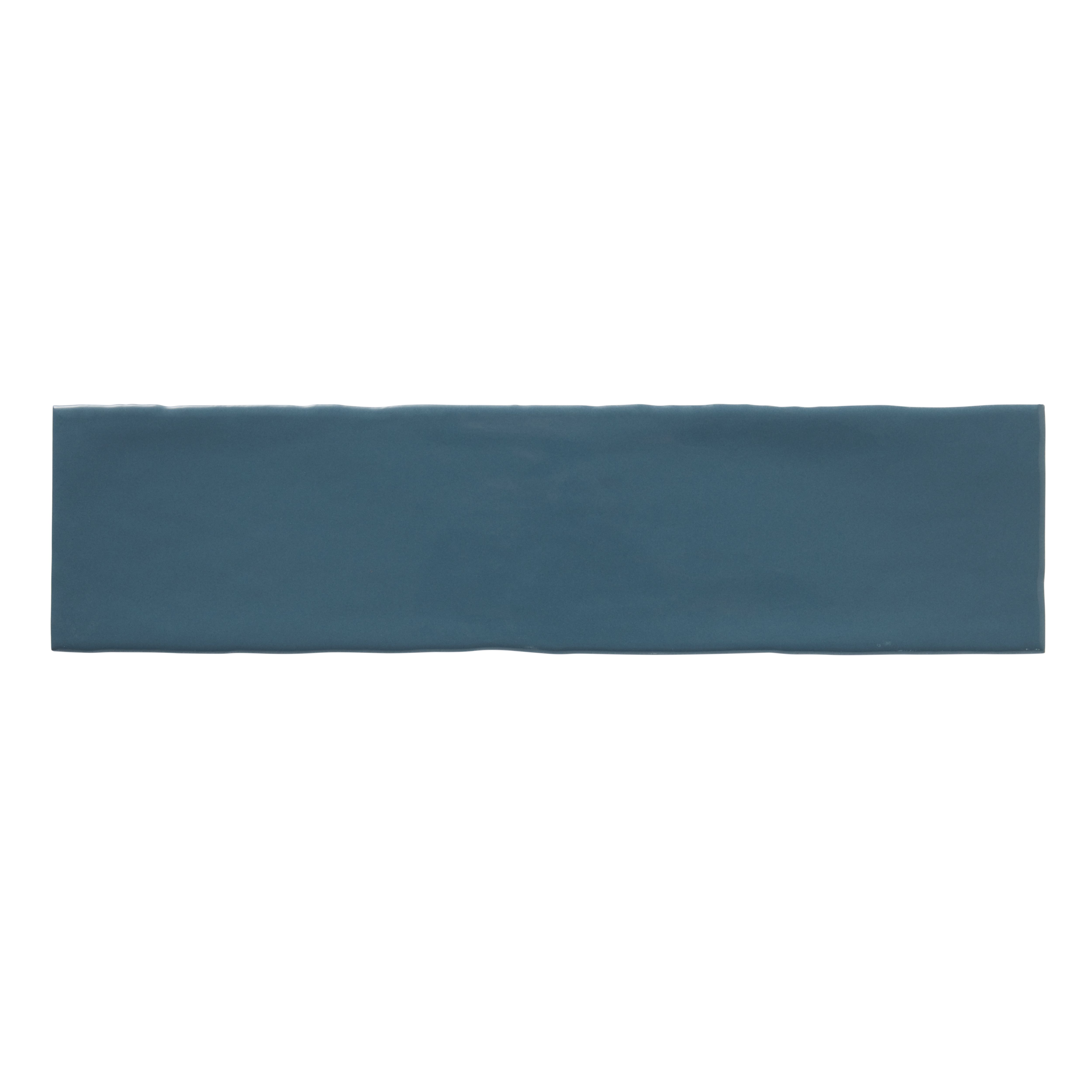Vernisse Mallard blue Gloss Plain Embossed Ceramic Indoor Wall tile - 9