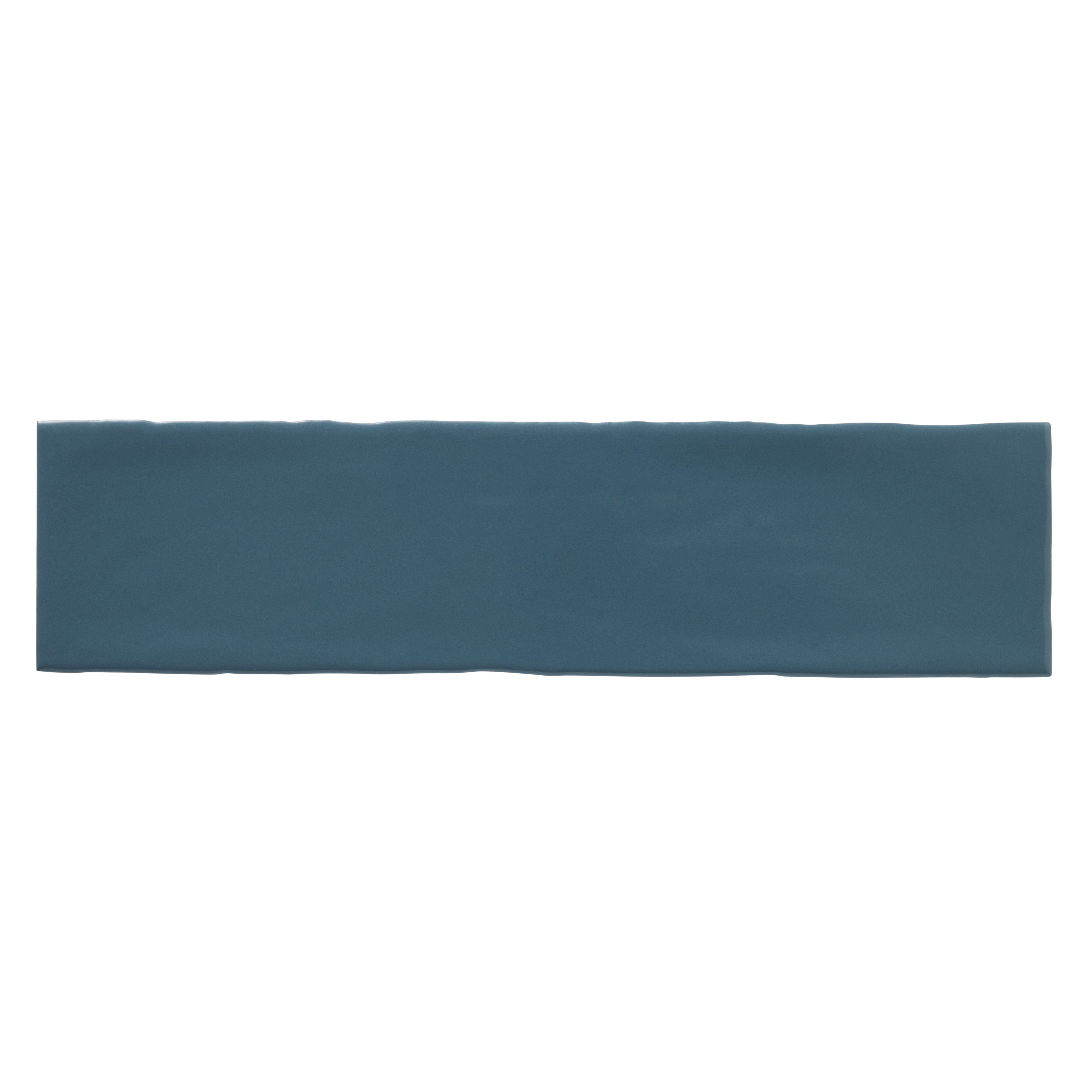 Vernisse Mallard blue Gloss Plain Embossed Ceramic Indoor Wall tile - 10