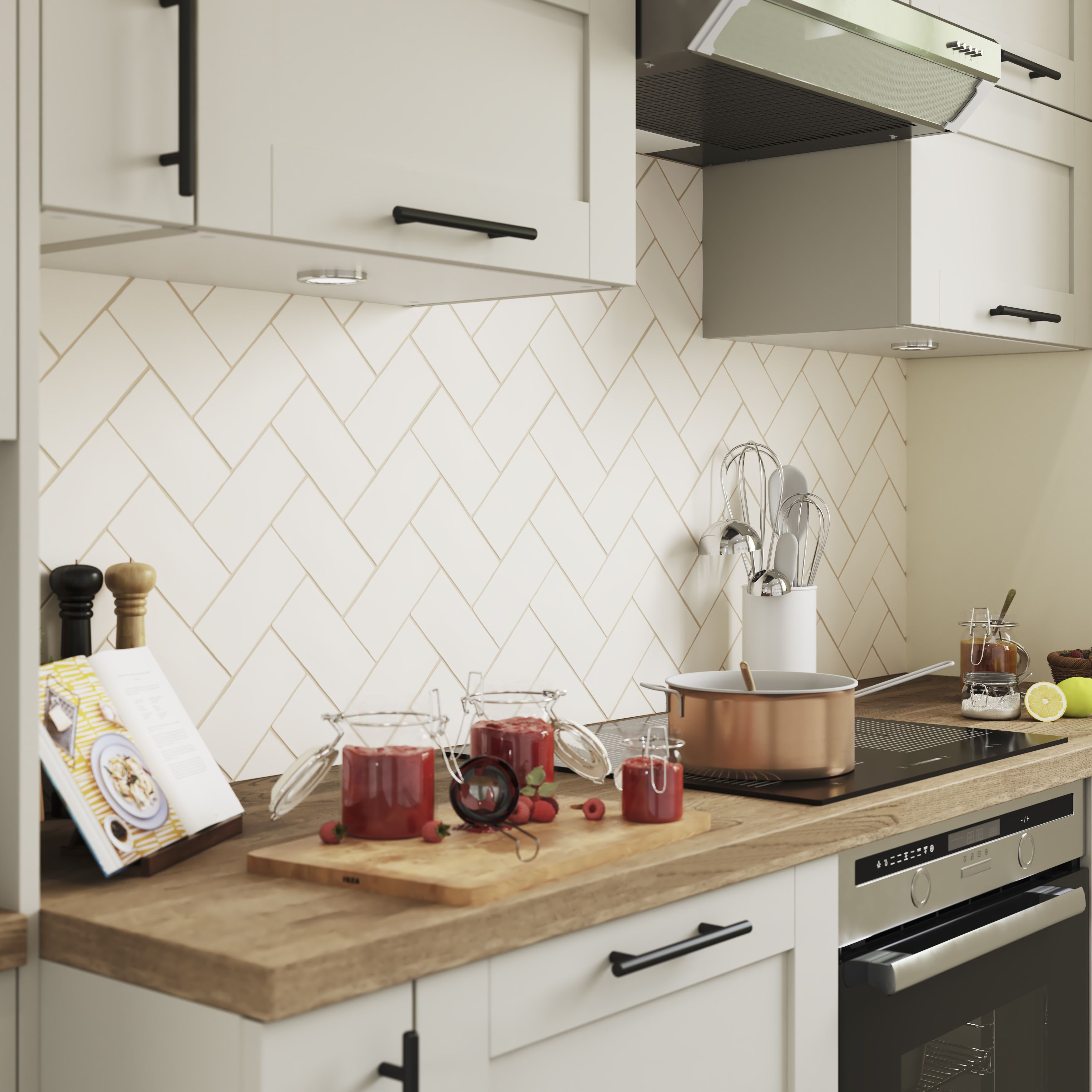 Vernisse Off white Gloss Plain Ceramic Wall Tile
