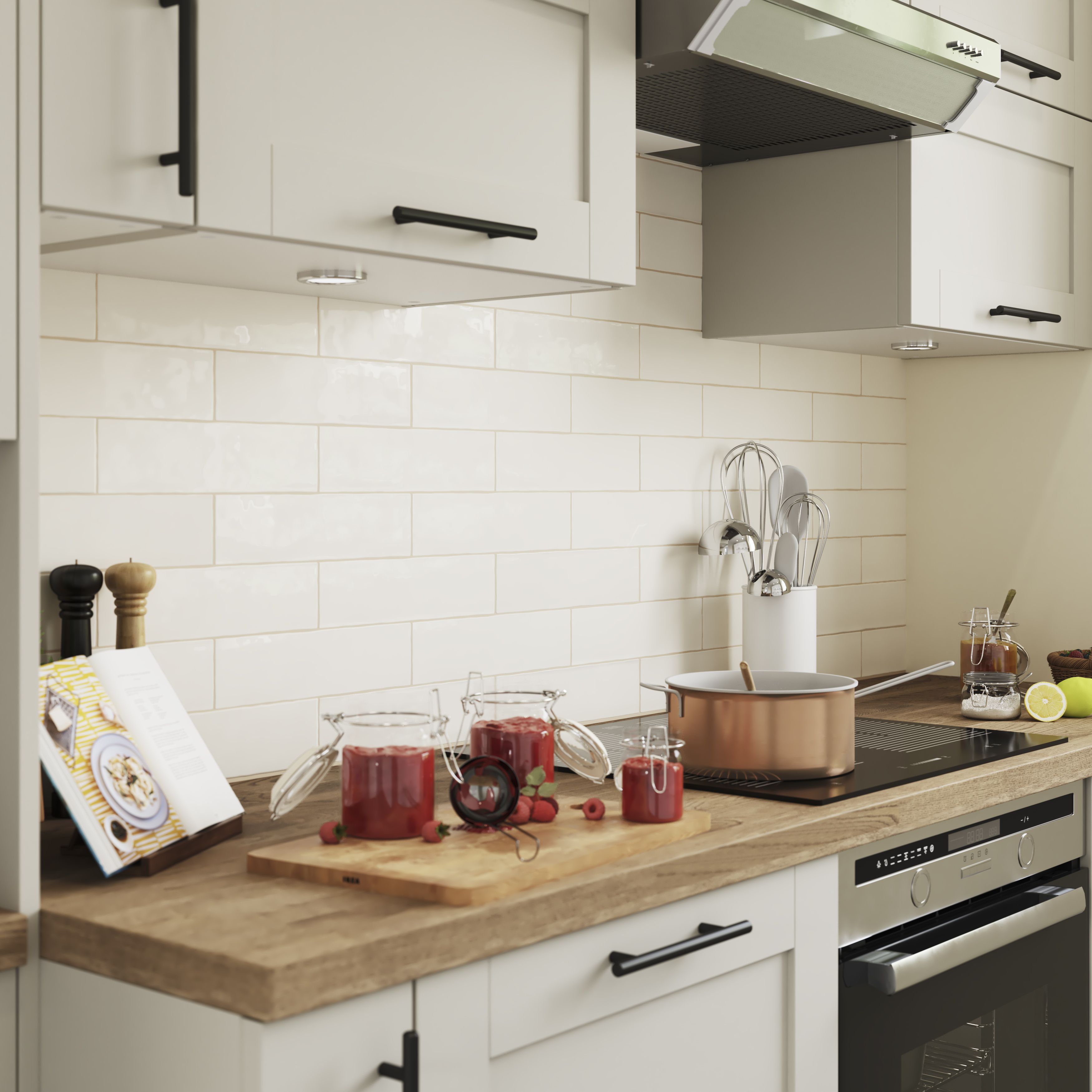 Vernisse Off white Gloss Plain Embossed Ceramic Indoor Wall Tile