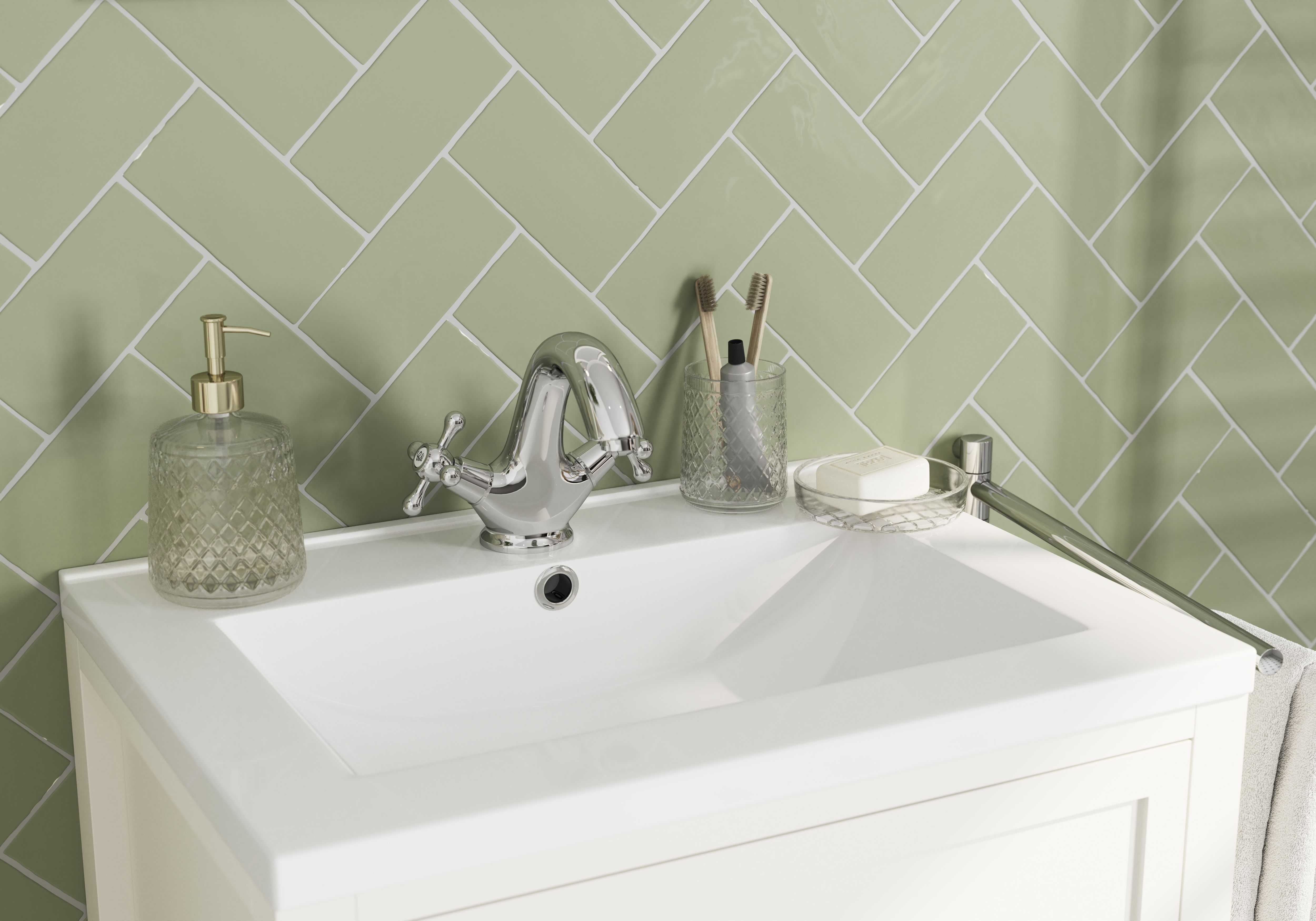 Vernisse Sage green Gloss Plain Ceramic Wall Tile, Pack of 80, (L)150mm