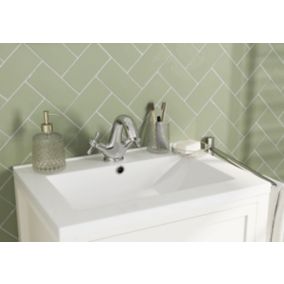 Vernisse Sage green Gloss Plain Ceramic Wall Tile, Pack of 80, (L)150mm (W)75.4mm