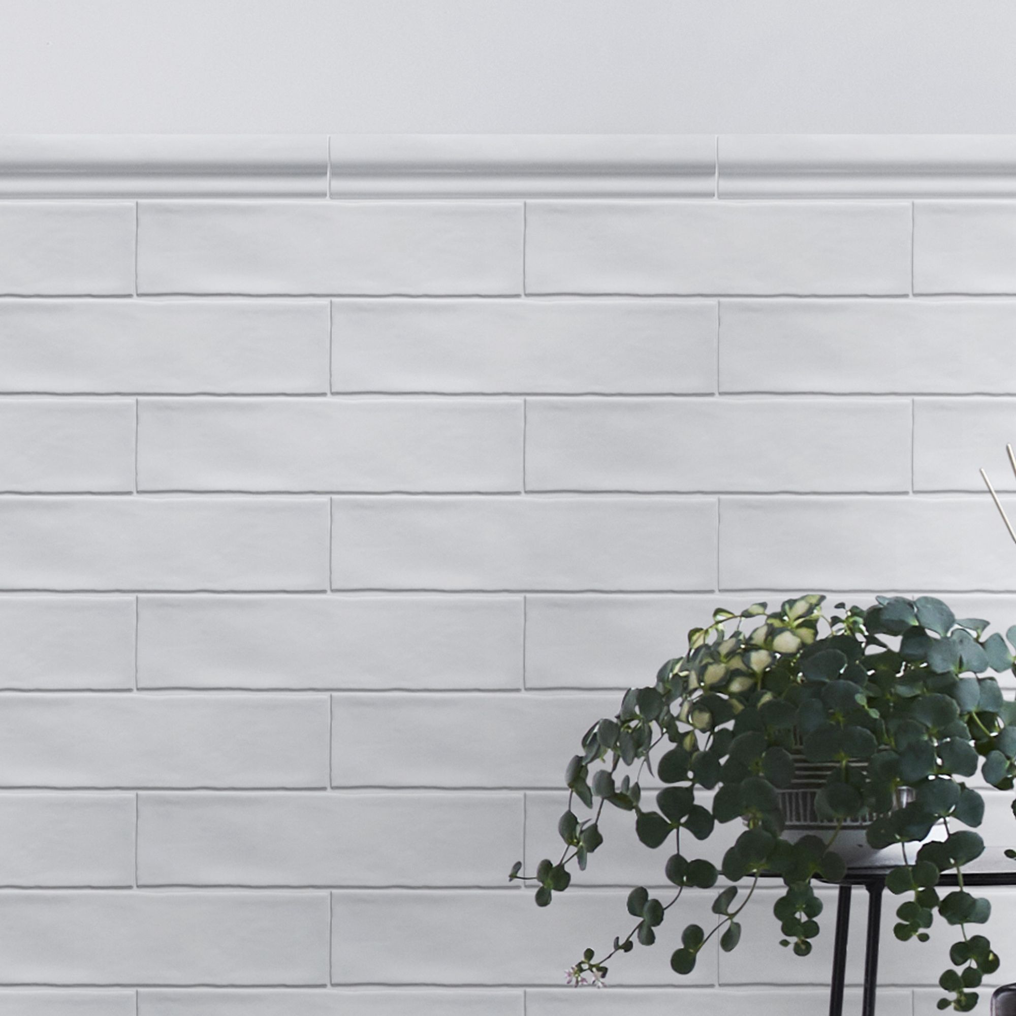 Vernisse White Ceramic Border tile, (L)300mm (W)50mm