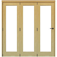 Vertical 0 panel 1 Lite Plain Clear Glazed Shaker Unfinished White oak effect Timber White oak veneer Folding Internal Folding Door set, (H)2060mm (W)1673mm