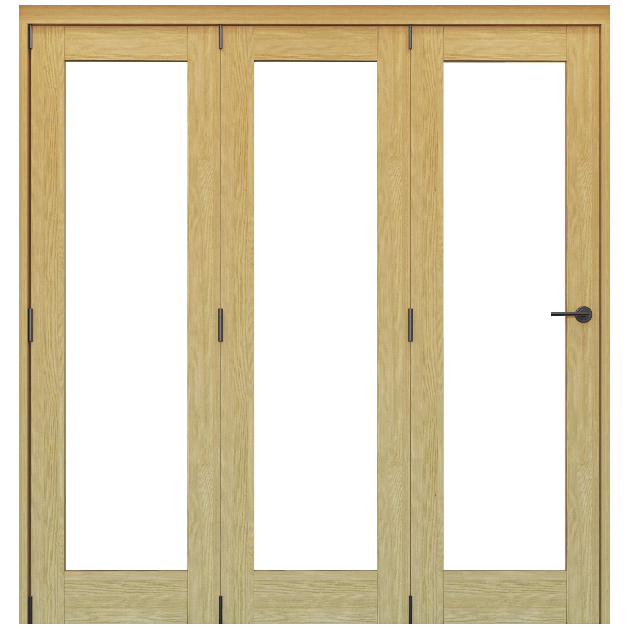 Vertical 0 panel 1 Lite Plain Clear Glazed Shaker Unfinished White oak effect Timber White oak veneer Folding Internal Folding Door set, (H)2060mm (W)1793mm