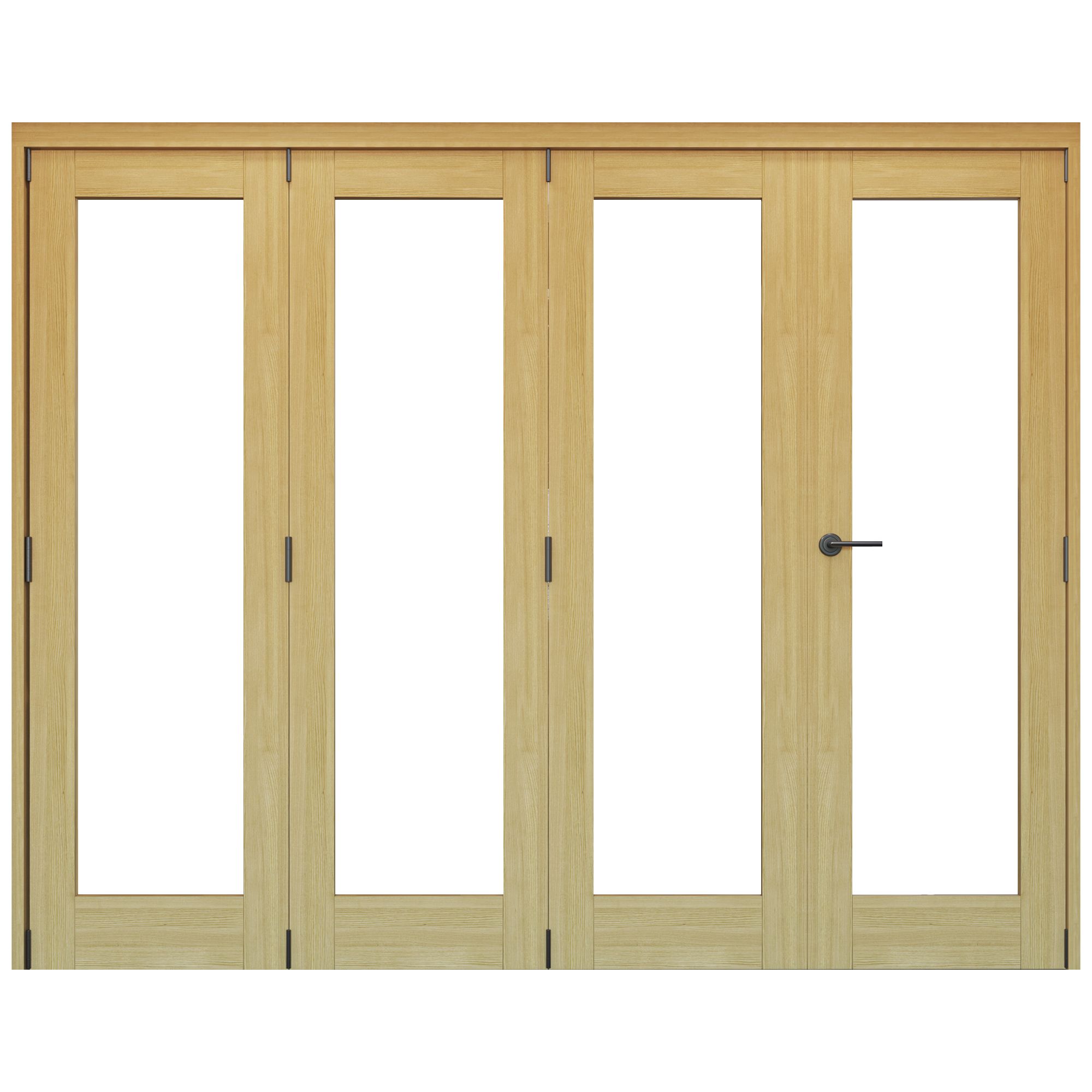 Vertical 0 panel 1 Lite Plain Clear Glazed Shaker Unfinished White oak effect Timber White oak veneer Folding Internal Folding Door set, (H)2060mm (W)2209mm