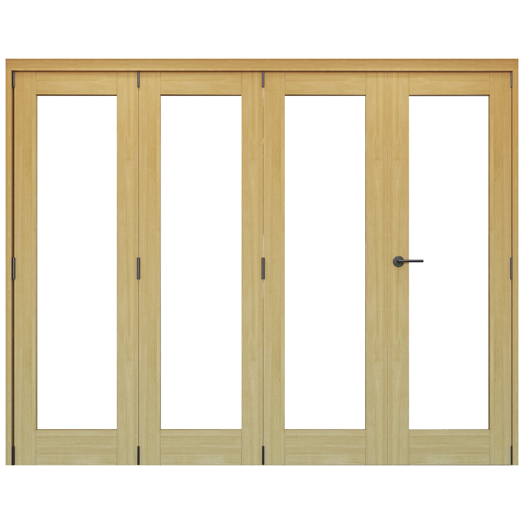 Vertical 0 panel 1 Lite Plain Clear Glazed Shaker Unfinished White oak effect Timber White oak veneer Internal Folding Door set, (H)2060mm (W)2369mm