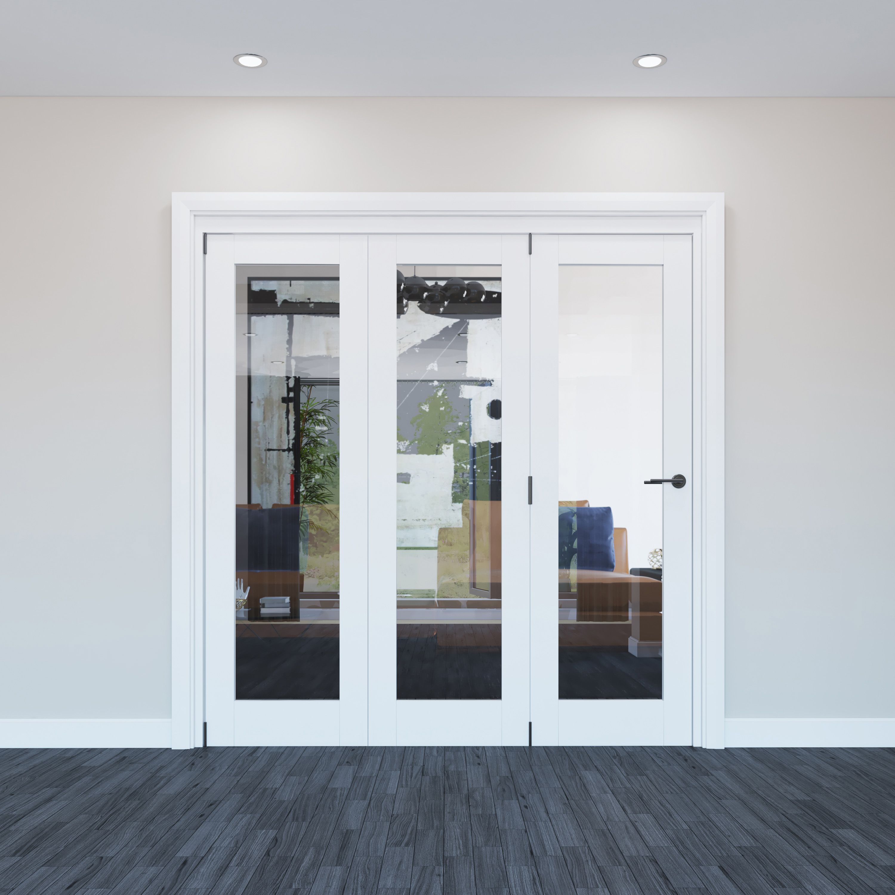 Vertical 0 panel 1 Lite Plain Clear Glazed Shaker Unfinished White Softwood Internal Folding Door set, (H)2060mm (W)1673mm