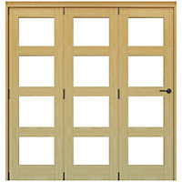 Vertical 0 panel 4 Lite Plain Clear Glazed Shaker Unfinished White oak effect Timber White oak veneer Folding Internal Folding Door set, (H)2060mm (W)1673mm