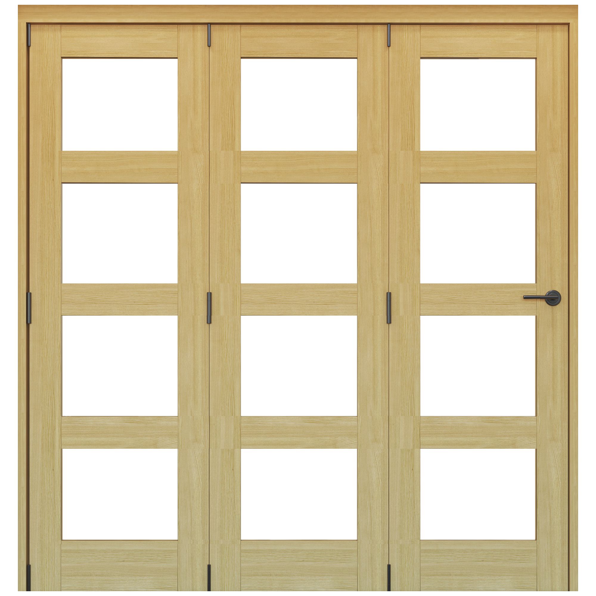 Vertical 0 panel 4 Lite Plain Clear Glazed Shaker Unfinished White oak effect Timber White oak veneer Folding Internal Folding Door set, (H)2060mm (W)1673mm