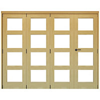 Vertical 0 panel 4 Lite Plain Clear Glazed Shaker Unfinished White oak effect Timber White oak veneer Folding Internal Folding Door set, (H)2060mm (W)2209mm