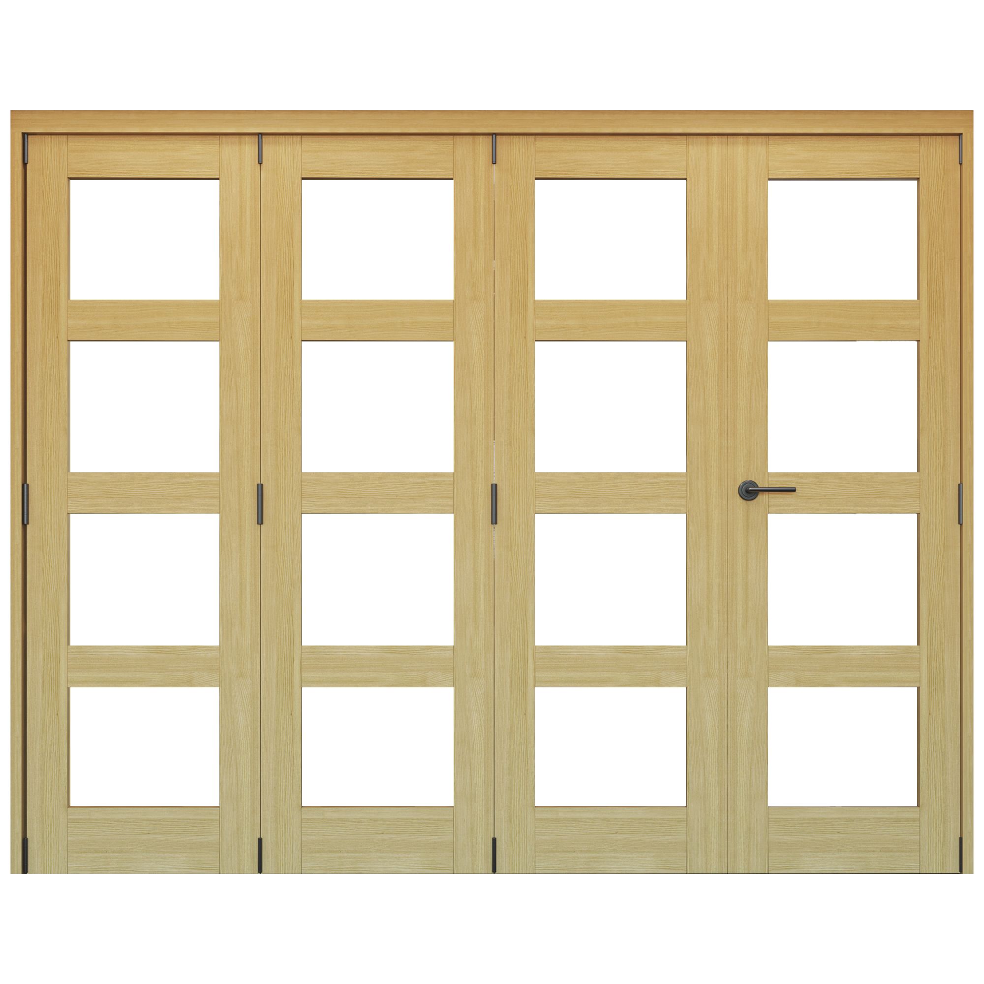 Vertical 0 panel 4 Lite Plain Clear Glazed Shaker Unfinished White oak effect Timber White oak veneer Folding Internal Folding Door set, (H)2060mm (W)2209mm