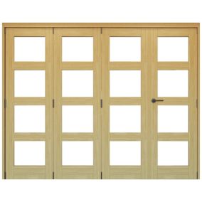 Vertical 0 panel 4 Lite Plain Clear Glazed Shaker Unfinished White oak effect Timber White oak veneer Folding Internal Folding Door set, (H)2060mm (W)2369mm