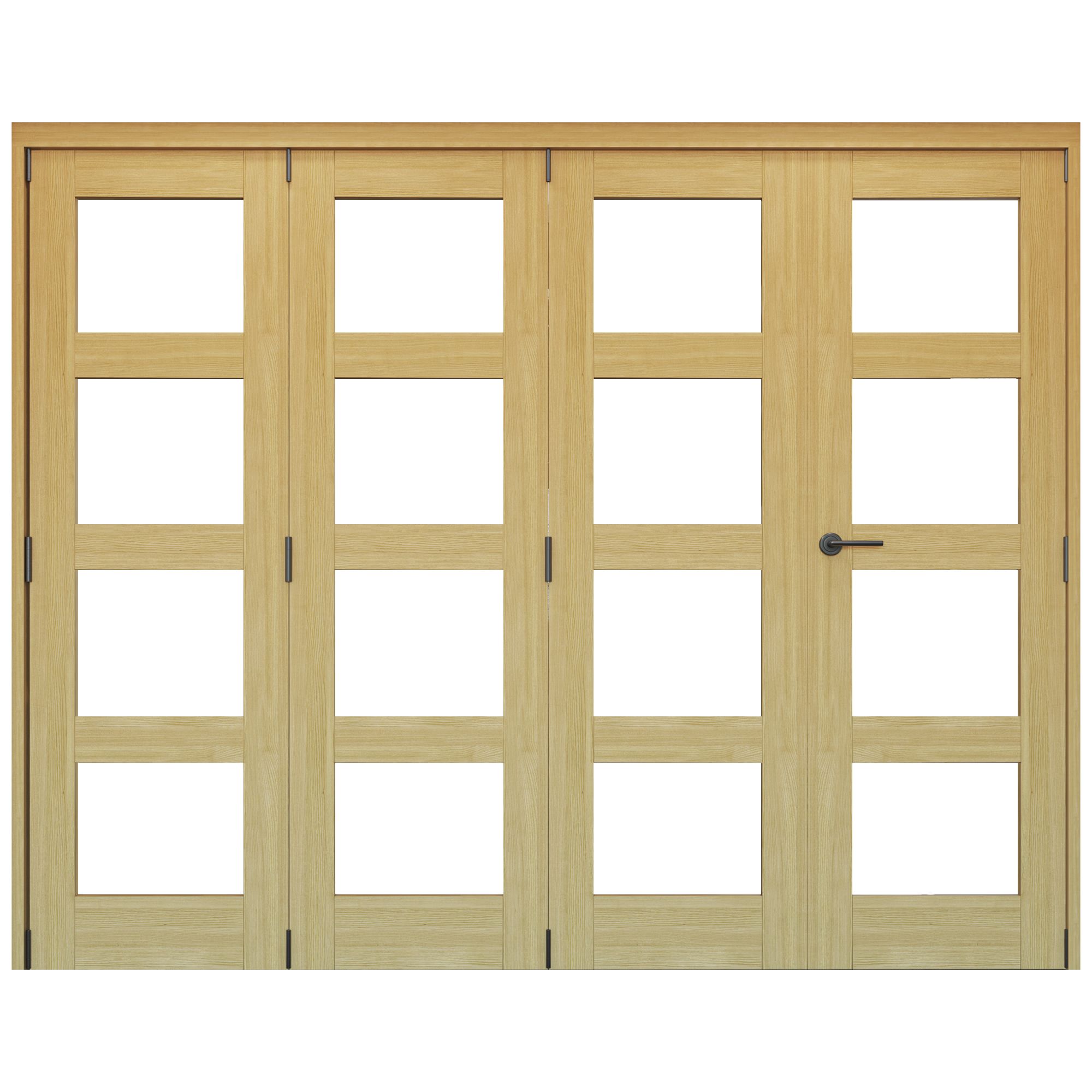 Vertical 0 panel 4 Lite Plain Clear Glazed Shaker Unfinished White oak effect Timber White oak veneer Internal Folding Door set, (H)2060mm (W)2369mm