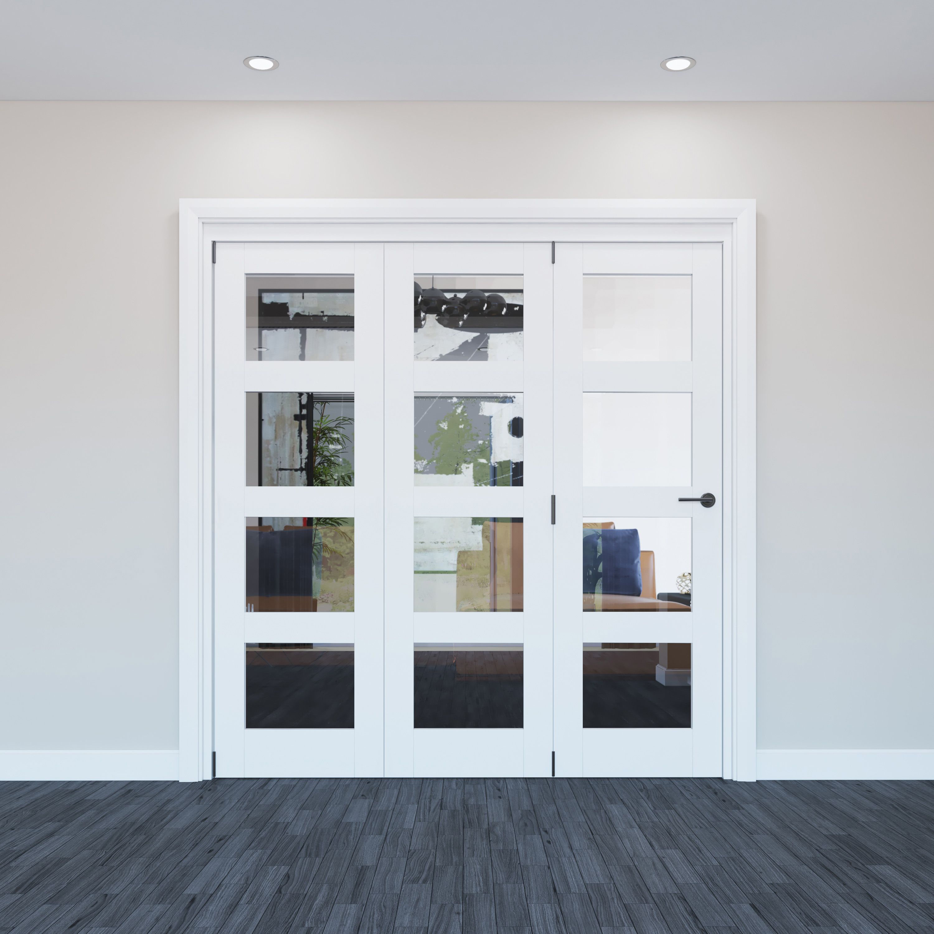 Vertical 0 panel 4 Lite Plain Clear Glazed Shaker Unfinished White Softwood Folding Internal Folding Door set, (H)2060mm (W)1673mm