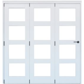 Vertical 0 panel 4 Lite Plain Clear Glazed Shaker Unfinished White Softwood Folding Internal Folding Door set, (H)2060mm (W)1793mm