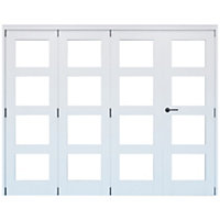 Vertical 0 panel 4 Lite Plain Clear Glazed Shaker Unfinished White Softwood Folding Internal Folding Door set, (H)2060mm (W)2209mm