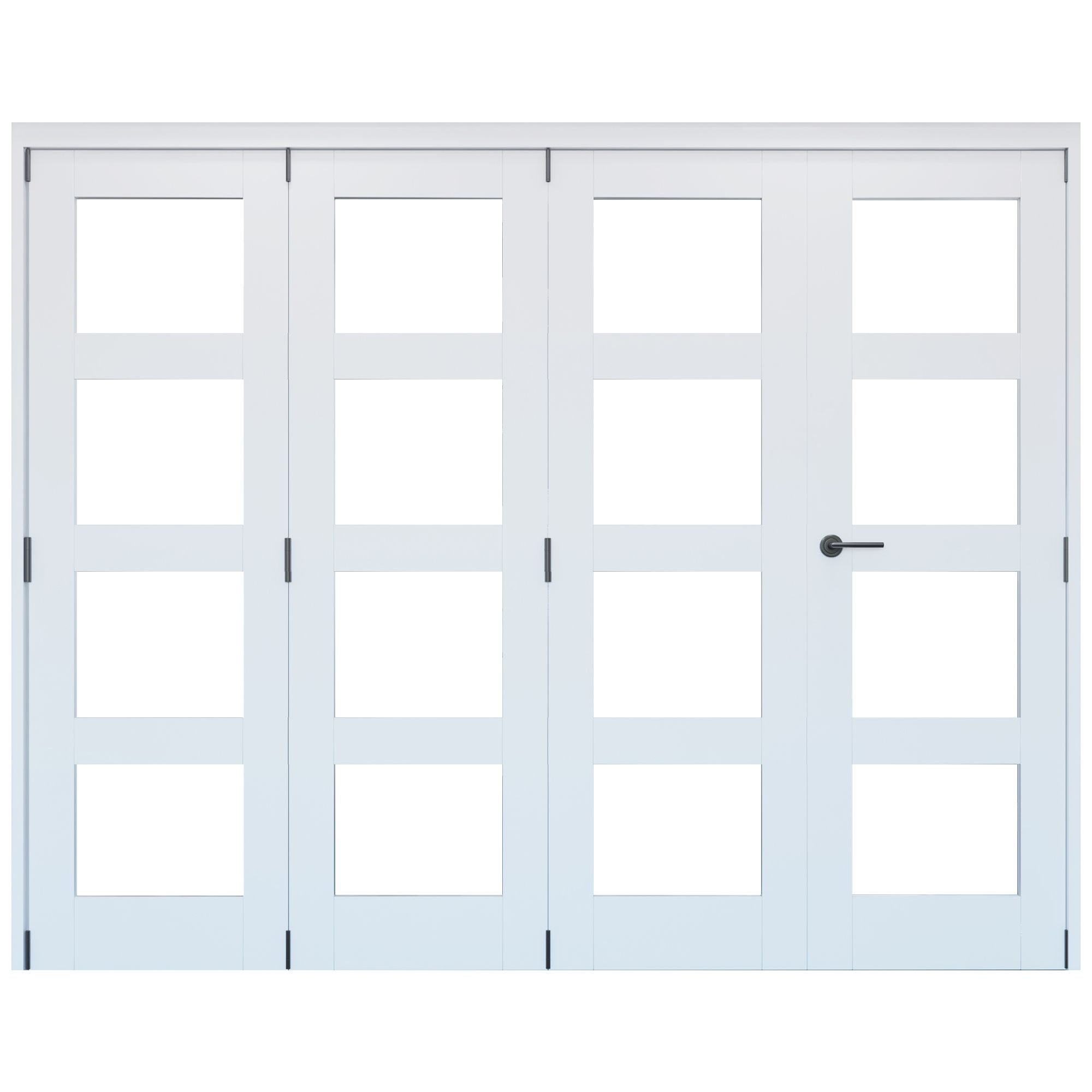 Vertical 0 panel 4 Lite Plain Clear Glazed Shaker Unfinished White Softwood Folding Internal Folding Door set, (H)2060mm (W)2209mm