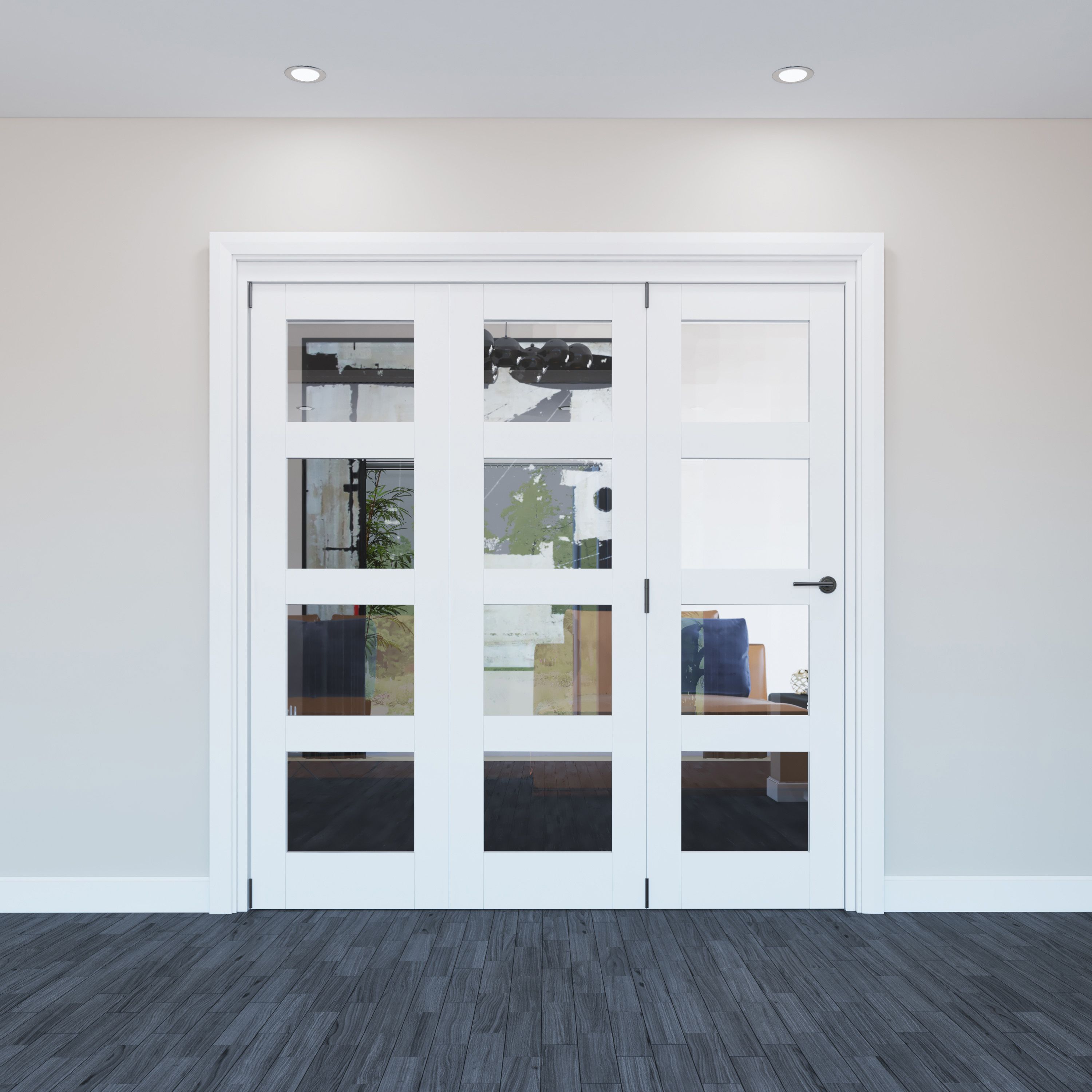 Vertical 0 panel 4 Lite Plain Clear Glazed Shaker Unfinished White Softwood Internal Folding Door set, (H)2060mm (W)1673mm