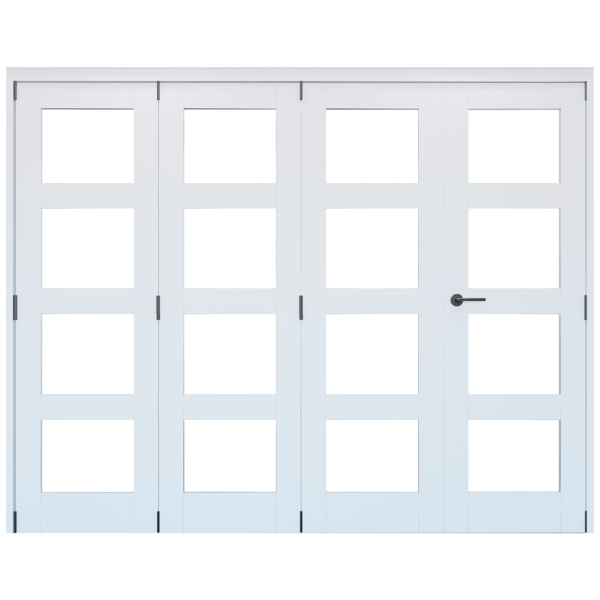 Vertical 0 panel 4 Lite Plain Clear Glazed Shaker Unfinished White Softwood Internal Folding Door set, (H)2060mm (W)2369mm