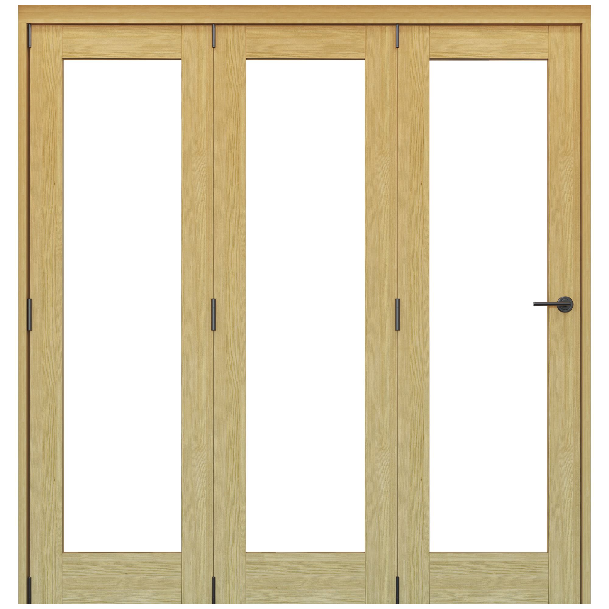 Vertical 1 Lite Plain Clear Glazed Shaker Unfinished White oak effect Timber Internal Folding Door set, (H)2060mm (W)1673mm