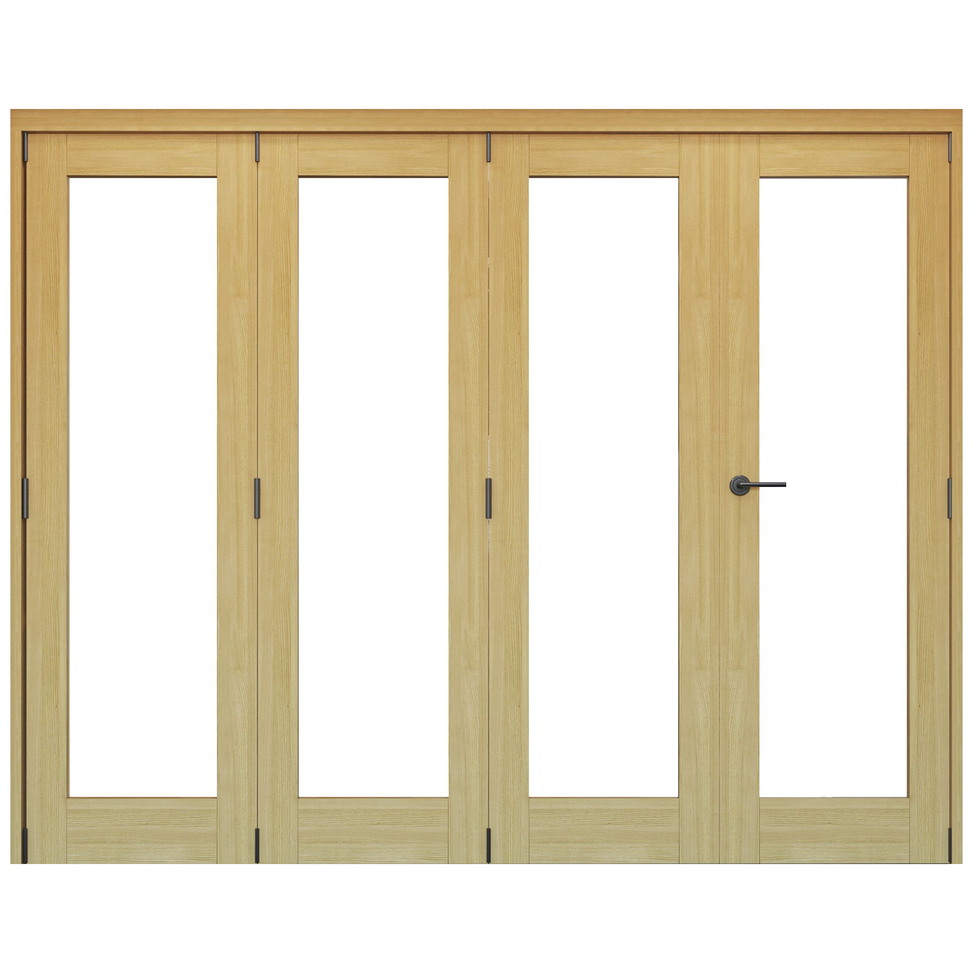 Vertical 1 Lite Plain Clear Glazed Shaker Unfinished White oak effect Timber Internal Folding Door set, (H)2060mm (W)2209mm
