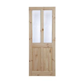 Vertical 2 panel Bandon 2 Lite Frosted glass Obscure Half glazed Knotty pine Internal Panel Door, (H)1981mm (W)762mm (T)44mm