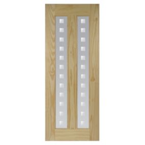 Vertical 2 panel Screen-printed Glazed Contemporary Pine veneer Internal Clear pine Door, (H)1981mm (W)686mm (T)35mm