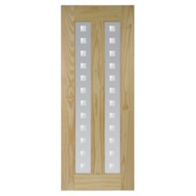 Vertical 2 panel Screen-printed Glazed Contemporary Pine veneer Internal Clear pine Door, (H)1981mm (W)838mm (T)35mm