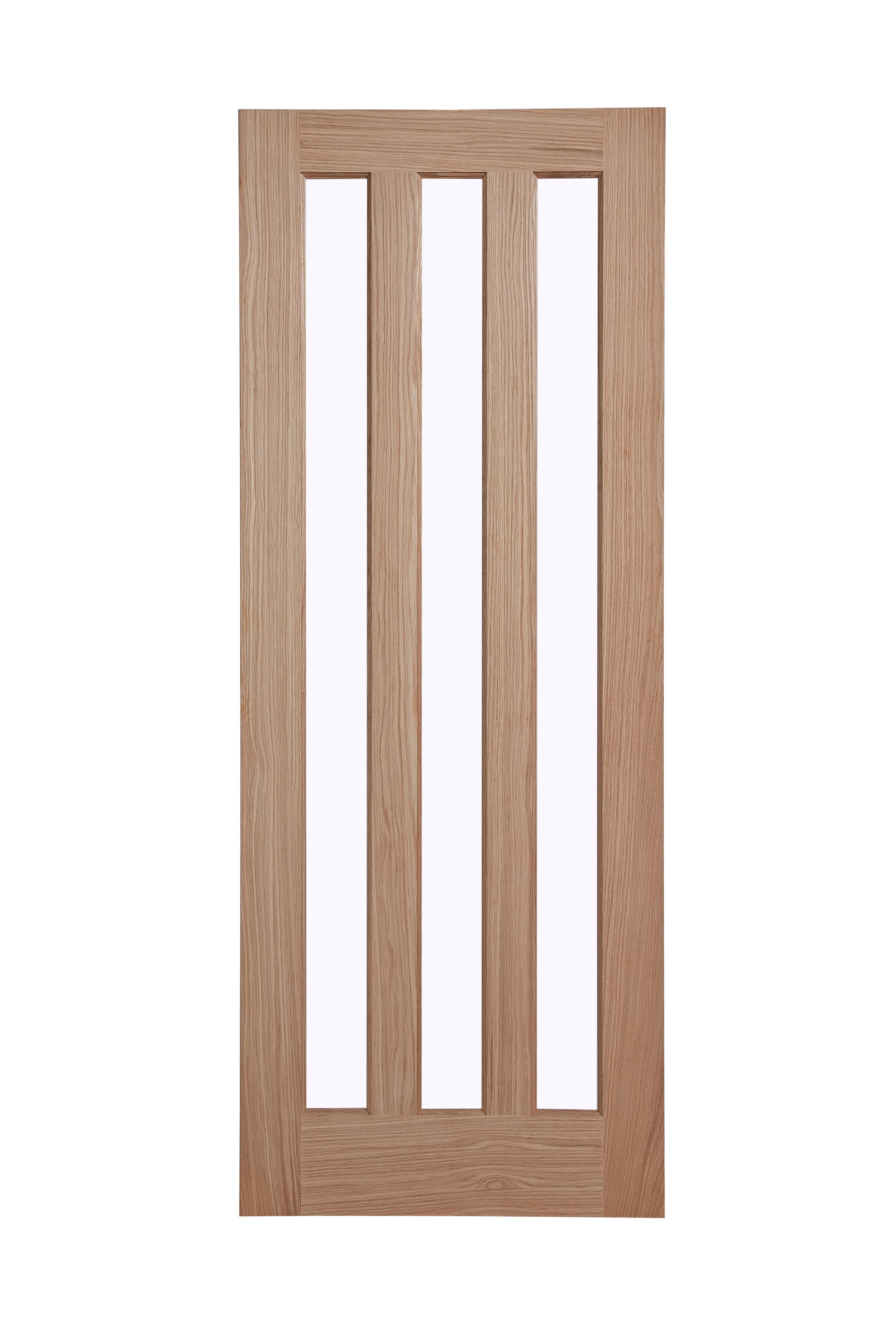 Vertical 3 panel Clear Glazed Contemporary White oak veneer Internal Door, (H)1981mm (W)762mm (T)35mm