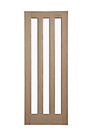 Vertical 3 panel Clear Glazed Contemporary White oak veneer Internal Door, (H)1981mm (W)838mm (T)35mm