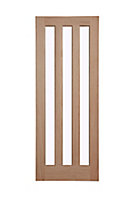 Vertical 3 panel Clear Glazed Oak veneer Internal Door, (H)1981mm (W)762mm (T)35mm