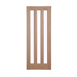 Vertical 3 panel Clear Glazed Oak veneer Internal Door, (H)1981mm (W)762mm (T)35mm