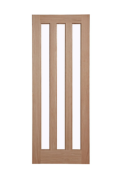 vertical 3 panel clear glazed oak veneer lh rh internal door h 1981mm w 762mm t 35mm diy at b q