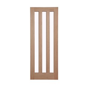 Vertical 3 panel Clear Glazed Oak veneer LH & RH Internal Door, (H)1981mm (W)762mm (T)35mm